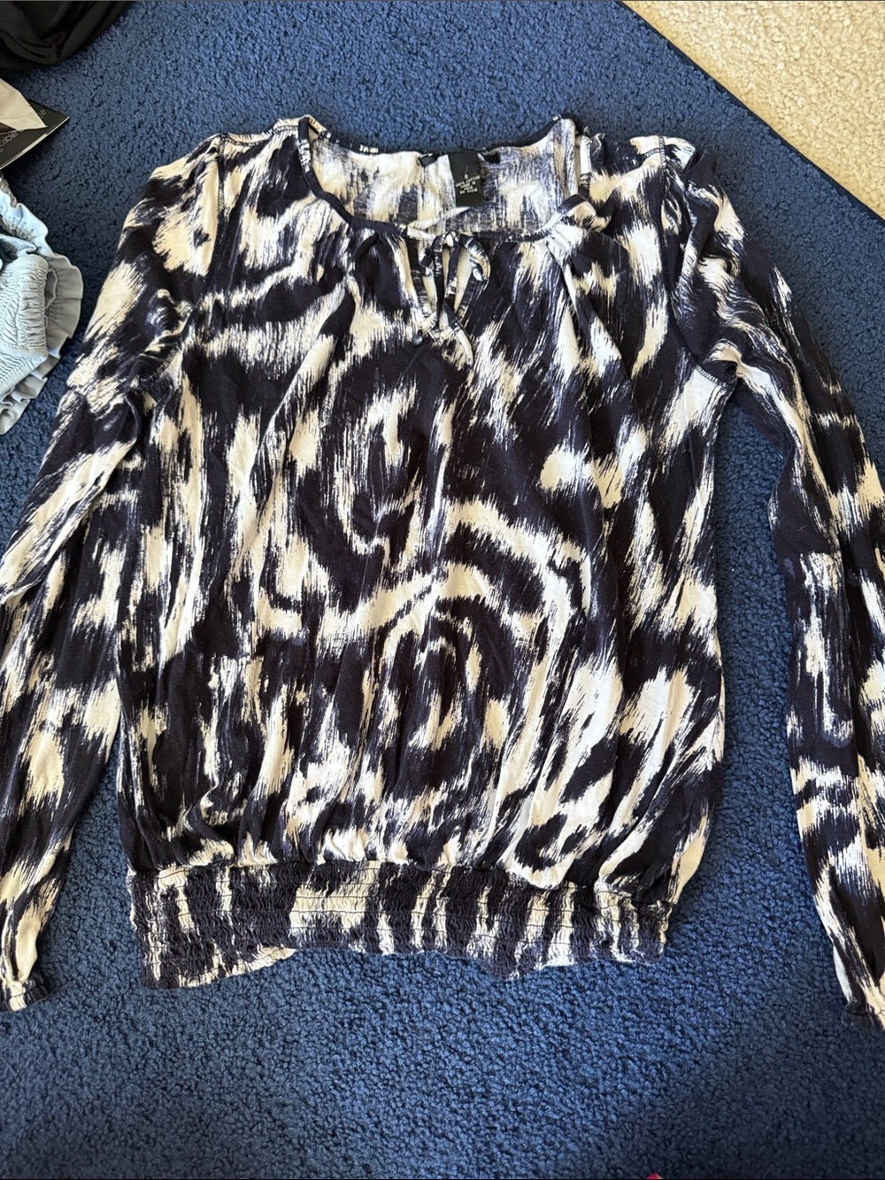 Lucky Brand Black and White Printed Long Sleeve Blouse